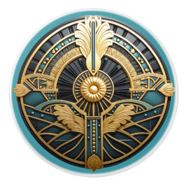 Mooie Art Deco Elegante Goud Turquoise    Keramische Knop