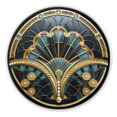 Mooie Art Deco Elegante Goud Turquoise    Keramische Knop (Voorkant)