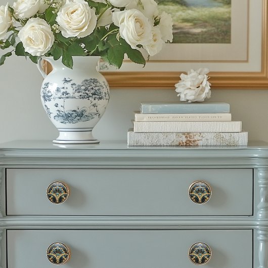 Mooie Art Deco Elegante Goud Turquoise    Keramische Knop