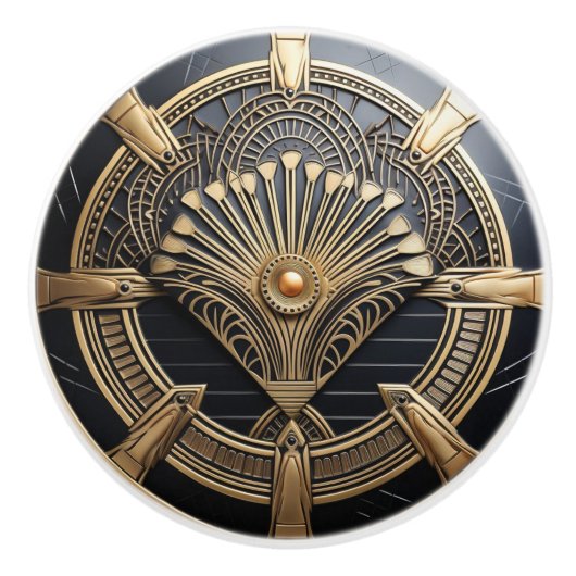 Mooie Art Deco Elegante Goud & Zwart Keramische Knop (Voorkant)