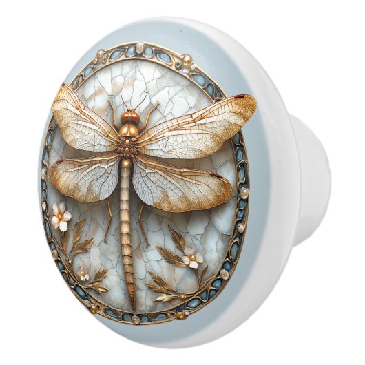 Mooie Art Deco Emaille Dragonfly Gouden Parels Keramische Knop (Rechts)