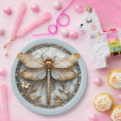 Mooie Art Deco Emaille Libel Goud Parels Papieren Bordje (Feest)