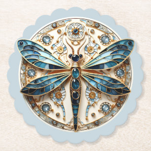 Mooie Art Deco Glas in lood Dragonfly Kartonnen Onderzetters