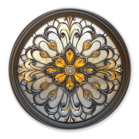 Mooie Art Deco Goud Grijs Kunstglas Keramische Knop (Voorkant)