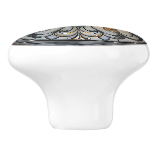 Mooie Art Deco Goud Grijs Kunstglas Keramische Knop (Zijkant)