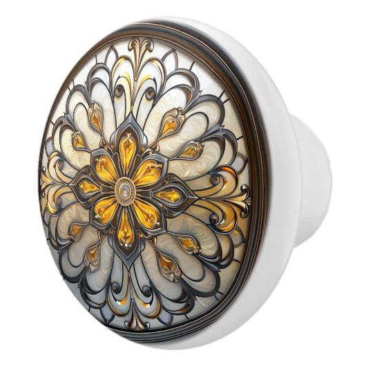 Mooie Art Deco Goud Grijs Kunstglas Keramische Knop (Rechts)