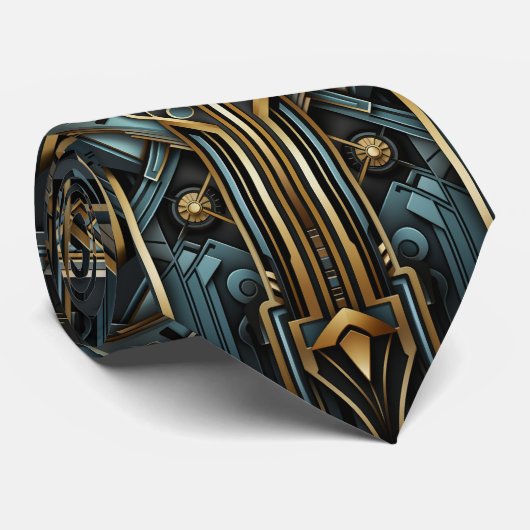 Mooie Art Deco Goud Turquoise Teal Zwart Stropdas (Opgerold)