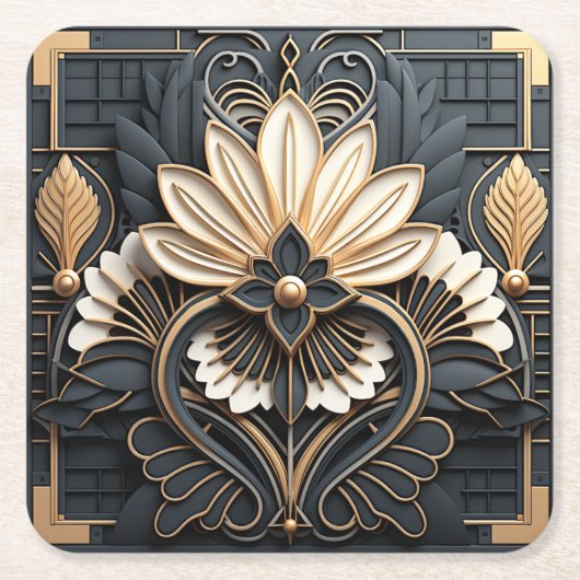 Mooie Art Deco Goud Zwart Wit Elegant Kartonnen Onderzetters (Voorkant)