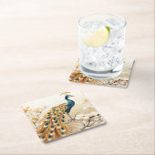 Mooie Art Deco Gouden Turkoois Pauw Witte Bloemen Kartonnen Onderzetters (Insitu)