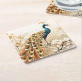 Mooie Art Deco Gouden Turkoois Pauw Witte Bloemen Kartonnen Onderzetters (Schuin)