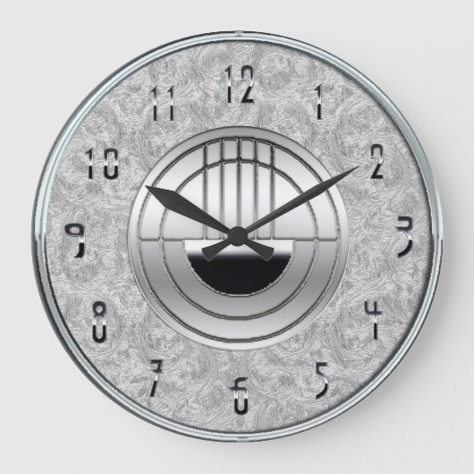 Mooie Art Deco Grey en Chrome Style Clock Grote Klok (Voorkant)