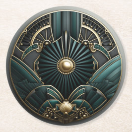 Mooie Art Deco Groen Goud Zwart Elegant Ronde Kartonnen Onderzetter