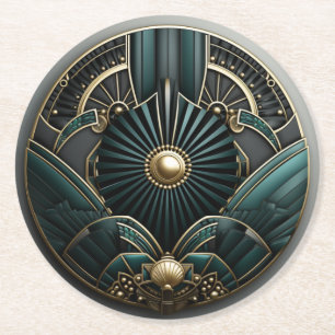 Mooie Art Deco Groen Goud Zwart Elegant Ronde Kartonnen Onderzetter