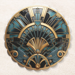 Mooie Art Deco Groen Goud Zwart Elegant Ronde Kartonnen Onderzetter