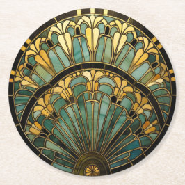 Mooie Art Deco Groen Goud Zwart Elegant Ronde Kartonnen Onderzetter