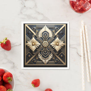 Mooie Art Deco ivoor crème goud zwart Servet