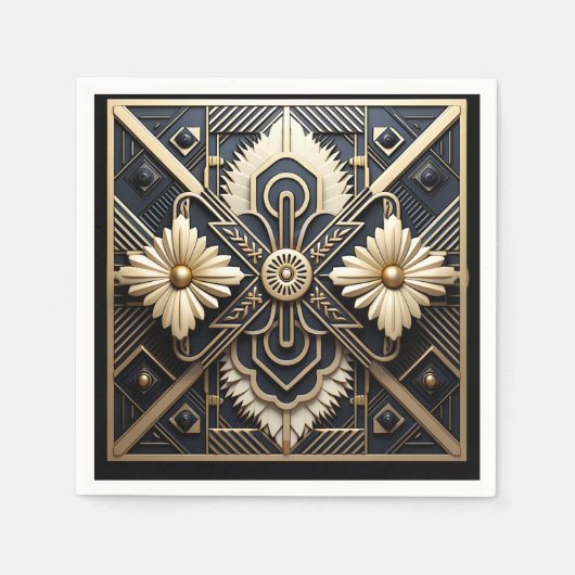 Mooie Art Deco ivoorkleurig goud zwart   Servet (Voorkant)