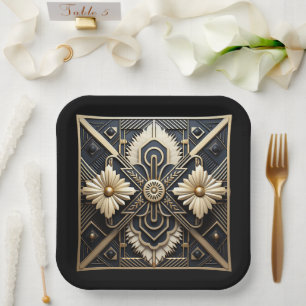 Mooie Art Deco ivoorkleurig zwart goud   Papieren Bordje