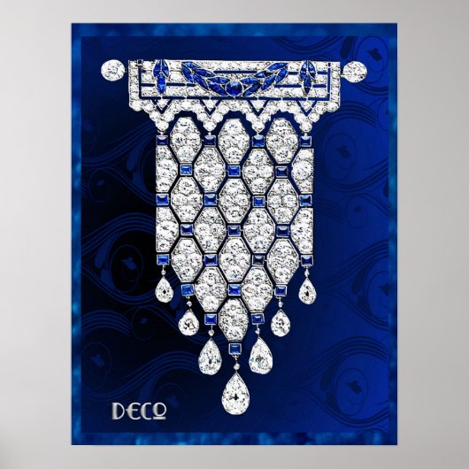Mooie Art Deco Jewelry Poster. (Blauw) Poster (Voorkant)