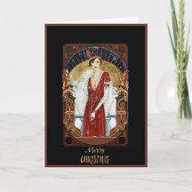 Mooie Art Deco Lady-Wenskaart voor kerstmis