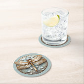 Mooie Art Deco Libel Goud Diamanten Ronde Kartonnen Onderzetter (Insitu)