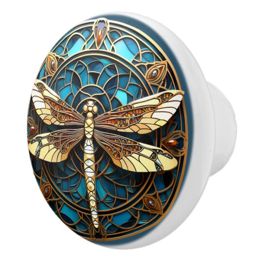 Mooie Art Deco Libelle Edelstenen Turquoise Goud Keramische Knop (Rechts)