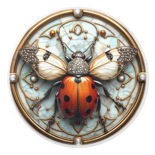 Mooie, Art Deco Lieveheersbeestje Keramische Knop