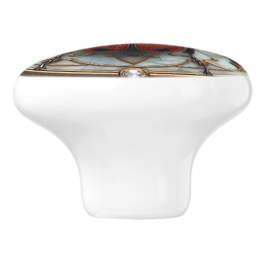 Mooie, Art Deco Lieveheersbeestje Keramische Knop (Zijkant)