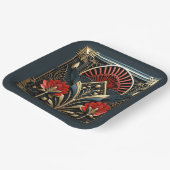 Mooie Art Deco Rood Goud Blauwgroen Papieren Bordje (Gebogen)