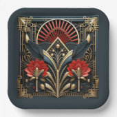 Mooie Art Deco Rood Goud Blauwgroen Papieren Bordje (Voorkant)