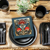 Mooie Art Deco Rood Goud Teal Servet