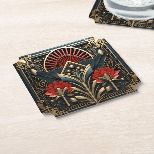 Mooie Art Deco Rood Goud Zwart Elegant Kartonnen Onderzetters (Gekanteld)