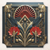 Mooie Art Deco Rood Goud Zwart Elegant Kartonnen Onderzetters (Voorkant)