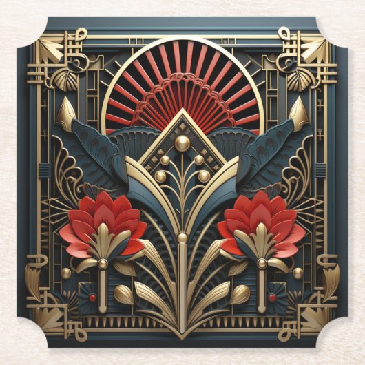 Mooie Art Deco Rood Goud Zwart Elegant Kartonnen Onderzetters (Voorkant)