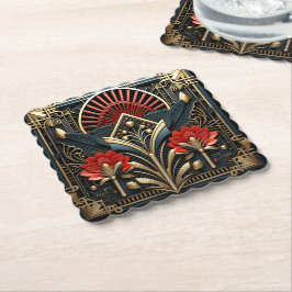 Mooie Art Deco Rood Goud Zwart Kartonnen Onderzetters