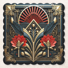Mooie Art Deco Rood Goud Zwart Kartonnen Onderzetters