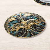 Mooie Art Deco Turquoise Goud Zwart Elegant Ronde Kartonnen Onderzetter (Gebogen)