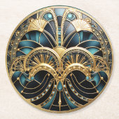 Mooie Art Deco Turquoise Goud Zwart Elegant Ronde Kartonnen Onderzetter (Voorkant)