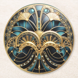 Mooie Art Deco Turquoise Goud Zwart Elegant Ronde Kartonnen Onderzetter