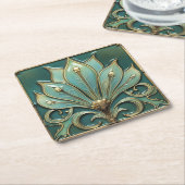 Mooie Art Deco Turquoise Groen Goud Kartonnen Onderzetters (Schuin)