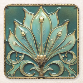 Mooie Art Deco Turquoise Groen Goud Kartonnen Onderzetters