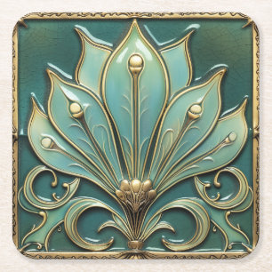 Mooie Art Deco Turquoise Groen Goud Kartonnen Onderzetters