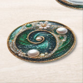 Mooie Art Deco Turquoise Parels Glitter Ronde Kartonnen Onderzetter (Gebogen)