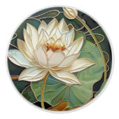 Mooie Art Deco Witte Waterlelie Lotus Bloem Keramische Knop (Voorkant)