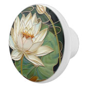 Mooie Art Deco Witte Waterlelie Lotus Bloem Keramische Knop (Rechts)