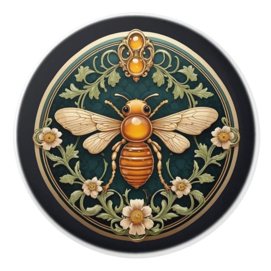 Mooie Art Nouveau Bee Keramische Knop (Voorkant)