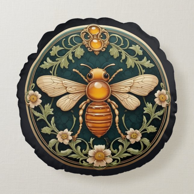 Mooie Art Nouveau Bij Rond Kussen (Voorkant)