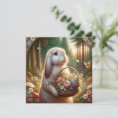Mooie Art Nouveau Bunny Bloemmand Pasen Feestdagenkaart (Staand voorkant)