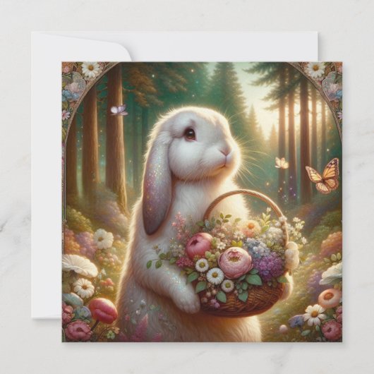 Mooie Art Nouveau Bunny Bloemmand Pasen Feestdagenkaart (Voorkant)