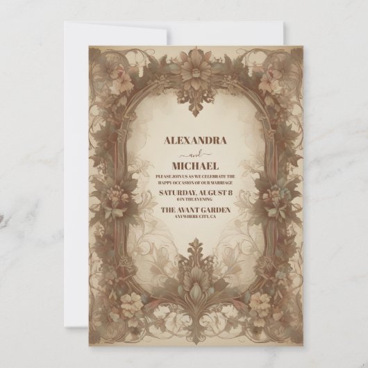 Mooie  Art Nouveau Floral Wedding Kaart (Voorkant)